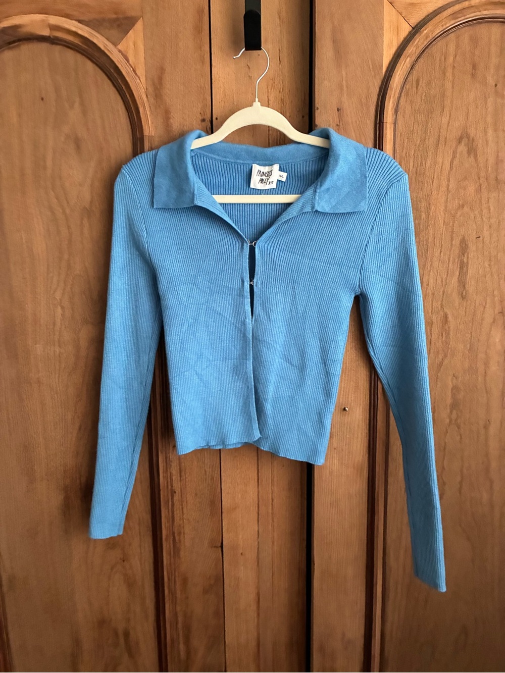Princess Polly Sky Blue Ribbed Hook & Eye Collared Cardigan